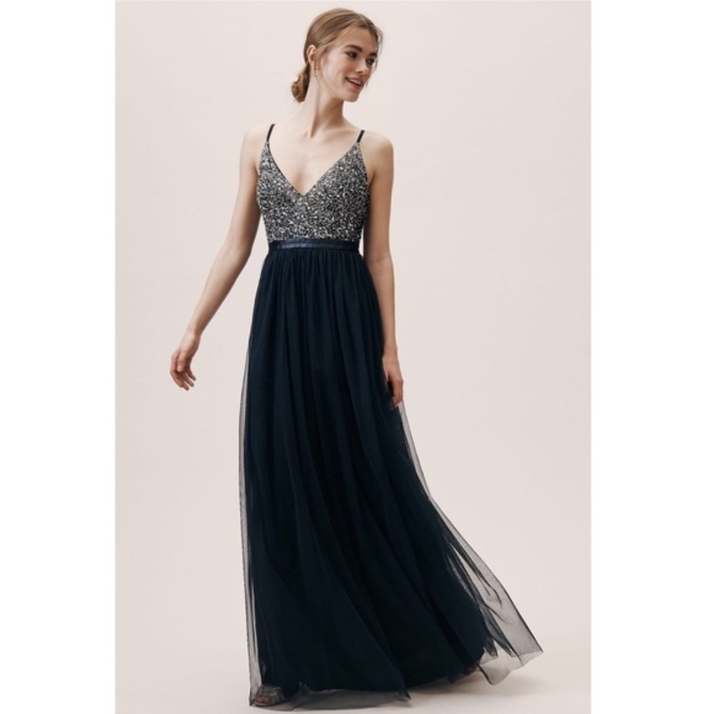 Navy Avery Beaded Tulle Dress BHLDN Sz 14